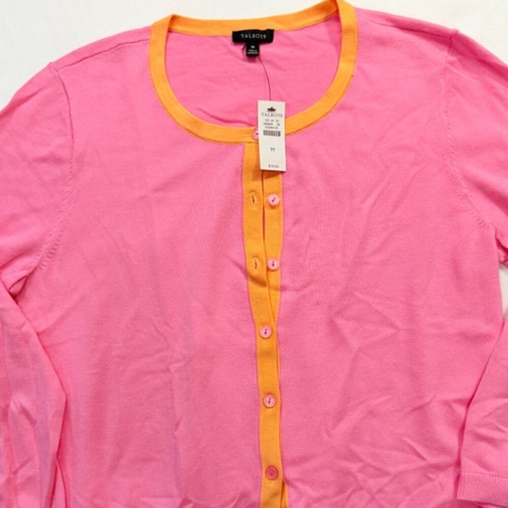 Talbots Pink Orange Cardigan Sweater Womens Medium NWT 3/4 Sleeve Lightweight - Picture 4 of 11